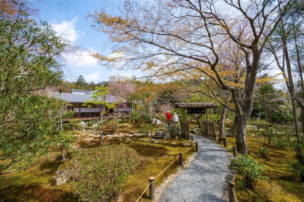 Path in the Japanese garden of Ryoan-ji temple, Zen Buddhist temple complex, in spring, Kyoto, Japan
