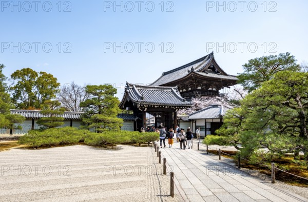 Rock garden, Zen garden at the entrance to the Goths, Ninna-ji Temple, in spring, Kyoto, Japan