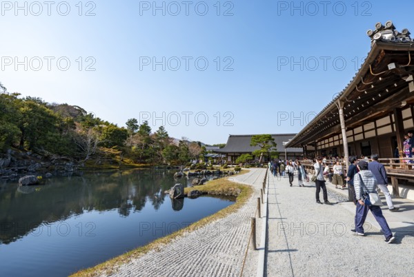 Japanese garden with Sogenchi Teien pond, Tenryu-ji, Zen Buddhist temple complex, Sagatenryuji Susukinobabacho, Kyoto, Japan
