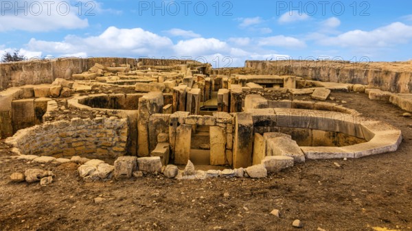 Megalithic temple of Hal Tarxien, 3250—2500 BC, appearance without tent roof, UNESCO World Heritage Site, Tarxien, Malta
