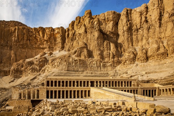 Mortuary temple of Pharaoh Hatshepsut - Deir el-Bahari, behind the rock face lies the Valley of the Kings, Luxor, West Thebes, Egypt