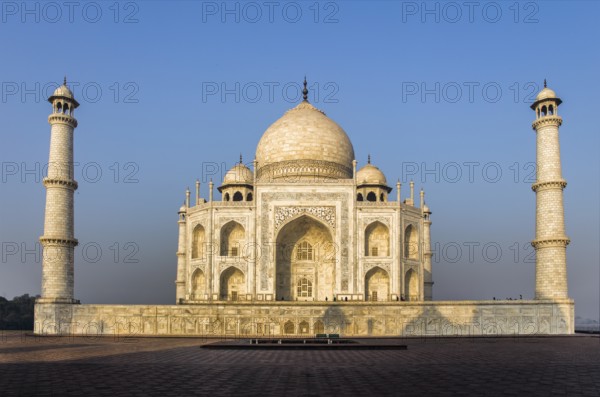 Taj Mahal after sunrise, most famous building of the Mughal period in Agra