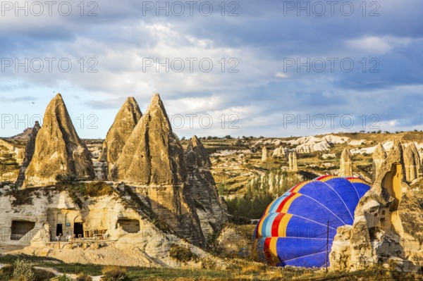 Balloon ride over fantastic tuff rock formations, Cappadocia, Turkey