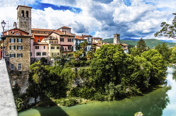 Ponte del Diavolo from the 15th century leads across the Natisone river to the old town, Devil's Bridge, Cividale del Friuli, city with historical treasures, UNESCO World Heritage, Friuli, Italy, Cividale del Friuli, Italy