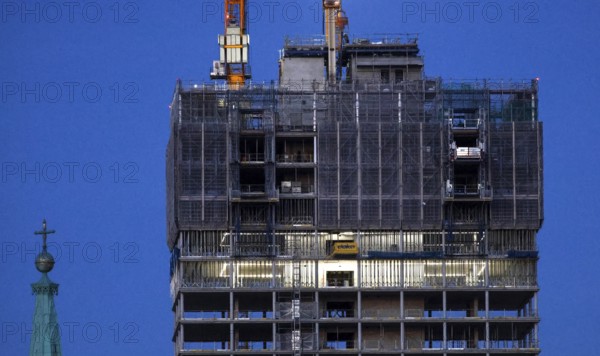 St. Mary's Church, The Berlinian skyscraper construction site at Alexanderplatz, Berlin, 06.11.2025, Berlin, Germany