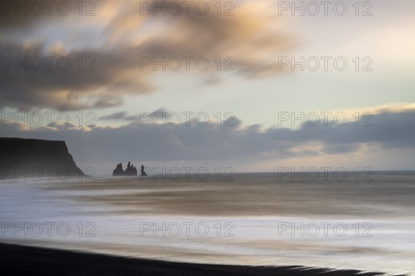 Beach, fog, morning, Black Beach, Dyrholaey, Iceland