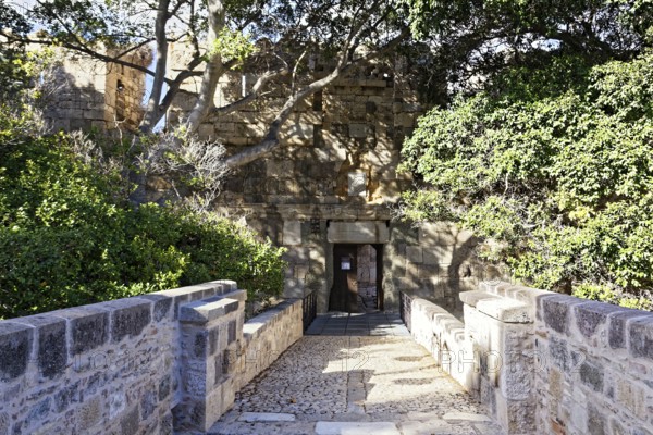 Access, bridge, entrance, Neratzia fortress, also Nerantzia, castle, first mentioned in 1395, formerly fortress of the Order of St. John, today ruin, city of Kos, island of Kos, Dodecanese islands, Greece, eastern Adriatic, Mediterranean