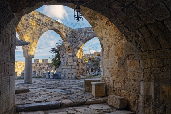 Entrance, entrance, archway, Neratzia fortress, also Nerantzia, castle, first mentioned in 1395, formerly fortress of the Order of St. John, today ruin, city of Kos, island of Kos, Dodecanese islands, Greece, eastern Adriatic, Mediterranean