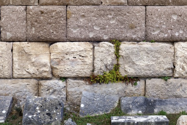 Middle terrace, detail, wall, seamless, Asclepieion, Latin Aescupium, three terraces, place of worship of Asclepios, god of healing art, ancient hospital, archaeological excavation 1902-1904, island of Kos, Dodecanese islands, Greece, eastern Adriatic, Mediterranean