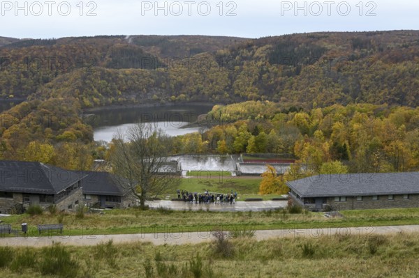 Group of visitors to the former NS Ordensburg Vogelsang, Eifel National Park, Schleiden-Gemünd, North Rhine-Westphalia, Germany