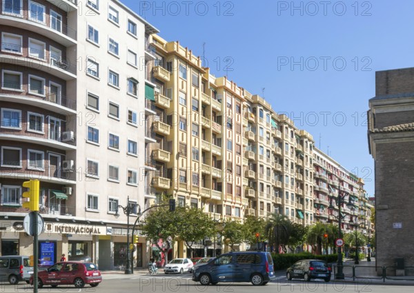 Modern residential apartment block buildings, Calle del Conde de Aranda, city centre of Zaragoza, Aragon, Spain