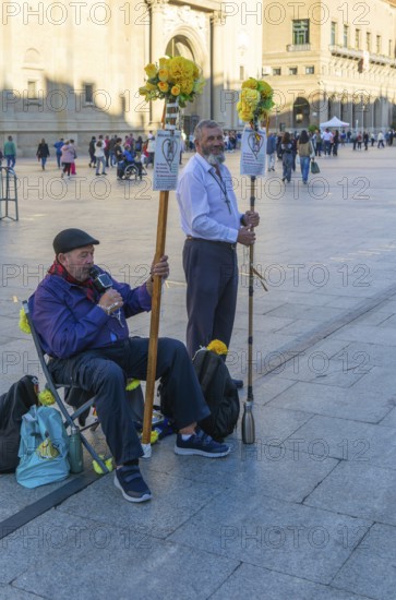 Men saying rosary prayers for human life, Rosario Por La Vida, Zaragoza, Aragon, Spain