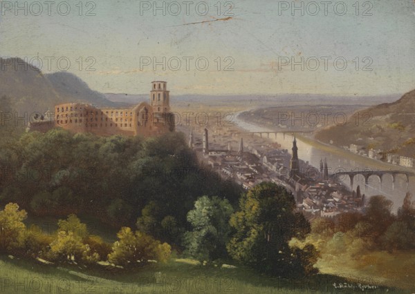 View of Heidelberg, Baden-Württemberg, Germany, based on a painting by Hubert Sattler (1817-1904), reproduction from a 19th century model. Authentic, file restored for optimal use, exact date of original unknown
