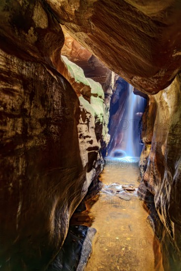 Waterfall in a cave in Ouro Preto, Minas Gerais state, Ouro Preto, Minas Gerais, Brazil