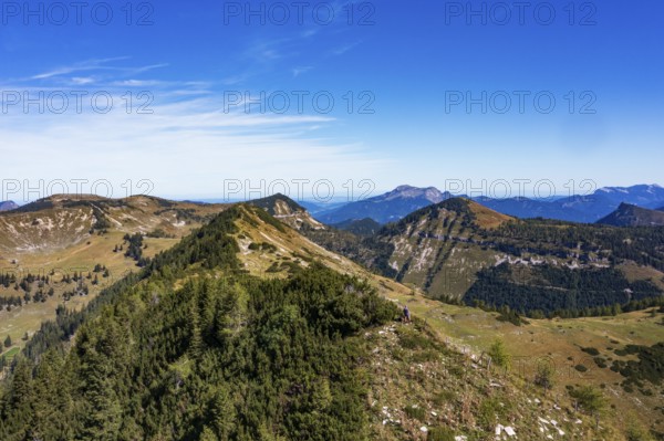 Drone shot, At the summit of Egelseehörndl, Postalm, Osterhorn Group, Salzkammergut, Province of Salzburg, Austria