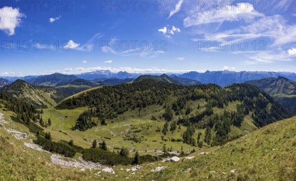 View from Hoher Zinken with Großes Radl and Dachstein, Postalm, Osterhorn Group, Salzkammergut, Province of Salzburg, Austria