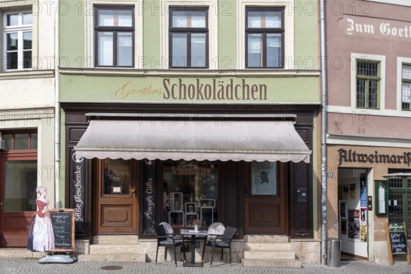 Goethe's chocolate shop in the old town of Weimar, Thuringia, Germany