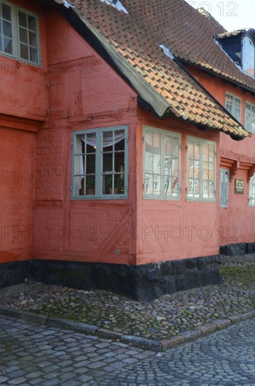 Typical red Danish half-timbered house in Assens, Funen island, Denmark, Scandinavia