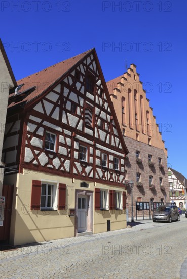 Fachwerkhäuser und Rathausplatz, city of Heideck in the district of Roth, Middle Franconia, Bavaria, Germany