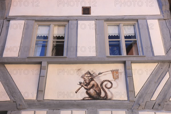 Half-timbered house, historic façade of the house, No. 1, city of Heideck in the district of Roth, Middle Franconia, Bavaria, Germany