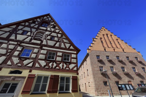 Fachwerkhäuser und Rathausplatz, city of Heideck in the district of Roth, Middle Franconia, Bavaria, Germany
