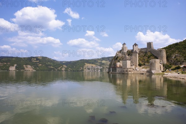 Golubac Fortress or Kolumbatz or Pigeon Town or Pigeon Castle on the Danube, in the background the Ðerdap National Park, Golubac, Serbia