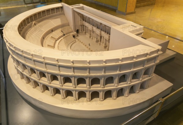 Scale model reconstruction of the Roman theatre amphitheatre, Zaragoza, Aragon, Spain