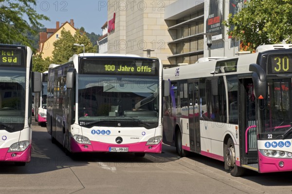 Many buses at the bus station, public transport in Hameln-Pyrmont, public transport Hameln-Pyrmont, Hameln, Lower Saxony, Germany