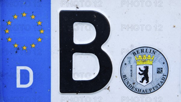 Car number plate with the letter B for Berlin, Federal Capital, Germany