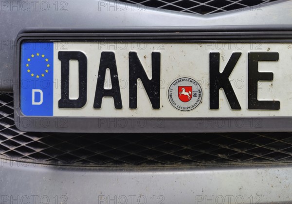 Car license plate DAN KE from Lüchow-Dannenberg district, Lower Saxony, Germany