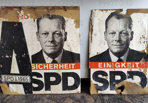 Old election posters with Willy Brandt in the Willy Brandt Forum, Unkel, Rhineland-Palatinate, Rhineland, Germany
