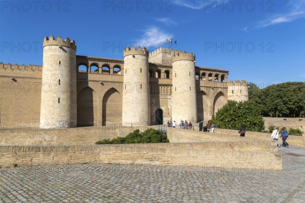 Historic walls fortifications of Aljafería Palace, Zaragoza, Aragon, Spain