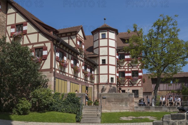 Historic buildings in the castle courtyard, Kaiserburg, Nuremberg Castle, Nuremberg, Middle Franconia, Franconia, Bavaria, Germany