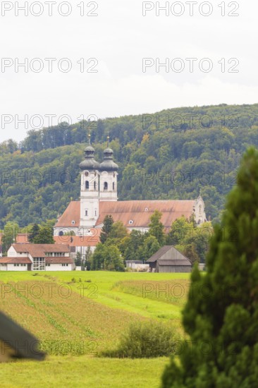 Church surrounded by green nature and hills, rural idyll, ZFP Zwiefalten, Reutlingen district, Germany
