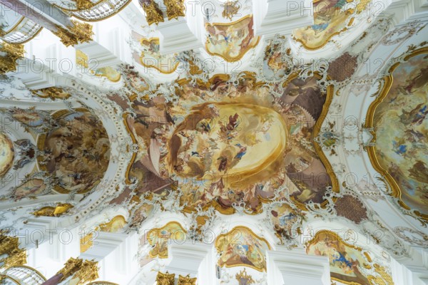 Opulent baroque ceiling frescoes with intricate details and vivid colors, ZFP Zwiefalten, Reutlingen district, Germany