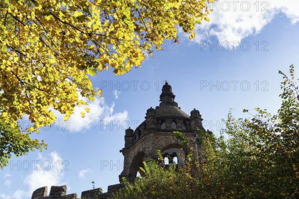 Kaiser Wilhelm Memorial, national monument with dome, landmark, sunny autumn weather, Porta Westfalica, Ostwestfalen-Lippe, East Westphalia, North Rhine-Westphalia, Germany