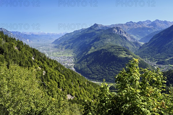 View of the valley and town, Chamonix-Mont-Blanc, Haute-Savoie, France