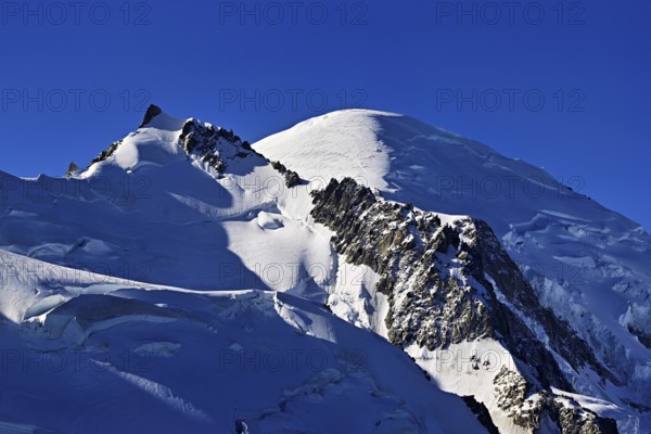 Mont Maudit covered with snow from the left, Mont-Blanc, Aiguille du Midi mountain station viewing platform, Chamonix-Mont-Blanc, Haute-Savoie, France