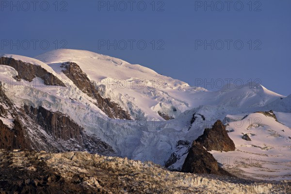 Snowy Mont-Blanc in twilight, Chamonix-Mont-Blanc, Haute-Savoie, France