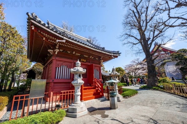 Small red pavilion, Buddhist temple complex, Asakusa shrine or Senso-ji temple, Asakusa, Tokyo, Japan