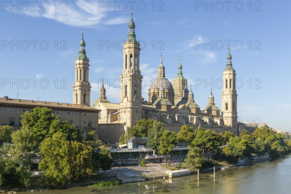 Basilica of Our Lady of the Pillar cathedral church, Zaragoza, Aragon, Spain, Europe view from River Ebro