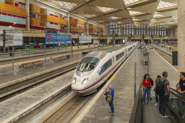 Renfe Class 103 high-speed train, AVE Alta Velocidad Española service, Zaragoza-Delicias railway station, Zaragoza, Spain