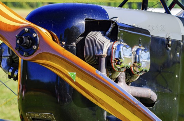 Propeller and motor on a vintage aircraft at the Rossfeld Luftsportverein Fliegerbergfest 2012 on Rossfeld in Metzingen-Glems, Baden-Württemberg, Germany, for editorial use only