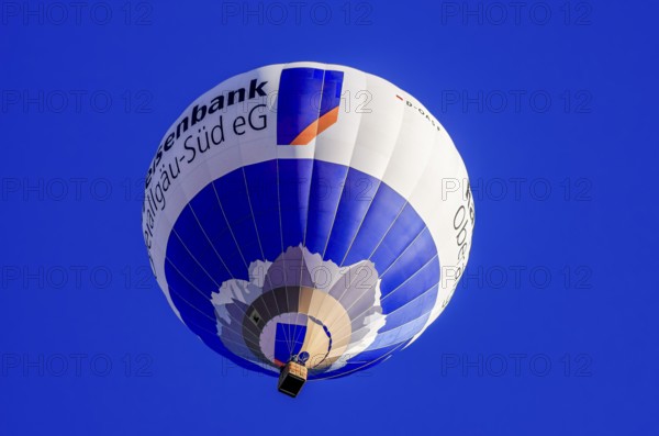 A hot air balloon, registration D-OASF, rises into the air as part of an air show at the Fliegerbergfest of the Rossfeld Luftsportverein in Metzingen-Glems, Baden-Württemberg, Germany, for editorial use only