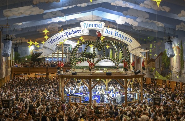 Hacker-Pschorr festival tent, Bavarian sky, interior view, Oktoberfest, Munich, Bavaria, Germany