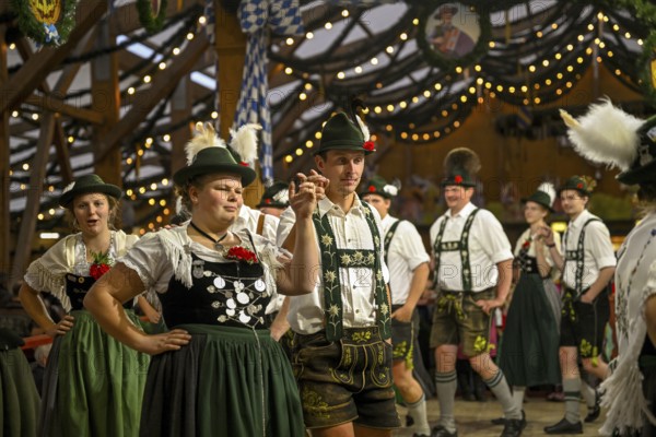 Traditional traditional costume show at the Tradition party tent, Oide Wies'n, Oktoberfest, Munich, Bavaria, Germany