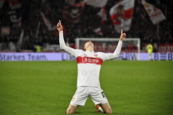Goal cheers Chris Führich VfB Stuttgart (10) MHPArena, MHP Arena Stuttgart, Baden-Württemberg, Germany