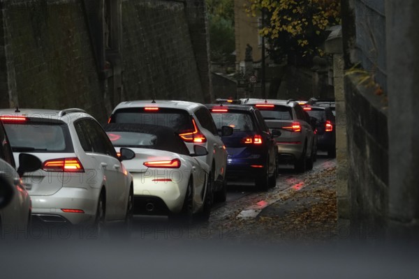 Cars stuck in traffic, autumn time, Germany