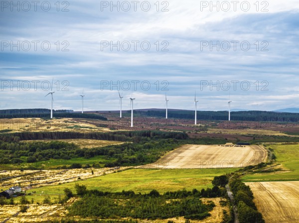 Wind Farm over fields and moors in Nord England