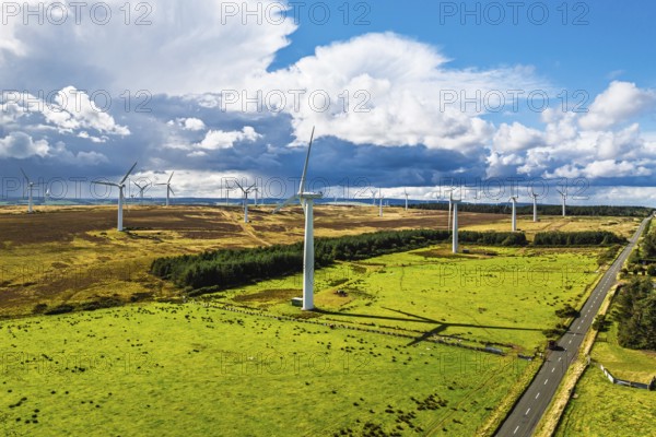Wind Farm from a drone in southeast Scotland, UK